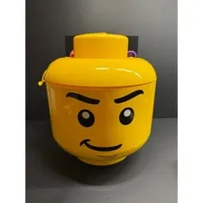 LEGO Minifigure Head Sort and Store Yellow Storage Bin Organizer Smirk Face