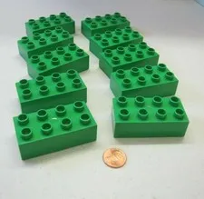 LEGO Duplo Block MEDIUM GREEN 2x4 BRICK 10 Blocks Lot House Town Building
