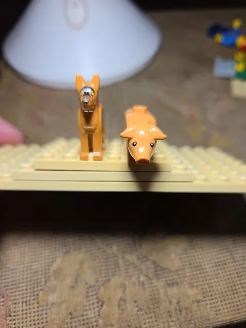 LEGO - Minifig, Animal Pig & Dag  Black Eyes and White Pupils Pattern. Flesh 