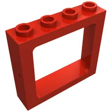 LEGO Part 4033 - Red Window 1 x 4 x 3 Train with All Studs Hollow