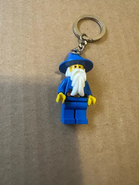 LEGO Wizard Minifigure Keychain Blue Robe Blur Hat White Beard Fantasy