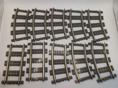 LEGO Vintage - 9V Train Tracks- 10 Pieces, 8 Straight 2 Curved. 