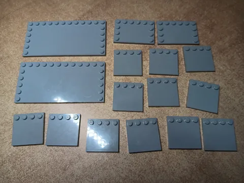 LEGO BULK LOT OF 16 LIGHT BLUISH GRAY TILES STUDS ON EDGE 4X6 4X4 6X12