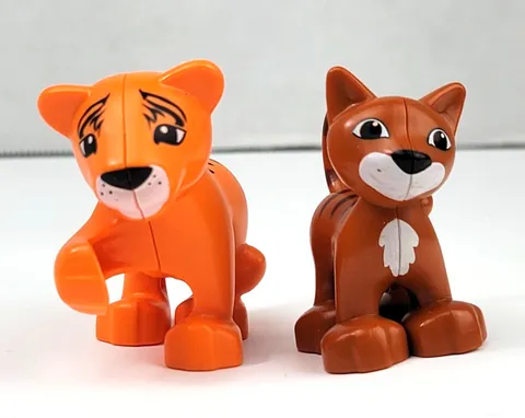2 Lego Duplo Animal Figures Orange Striped Tiger Baby Cub Zoo Brown Cat Farm