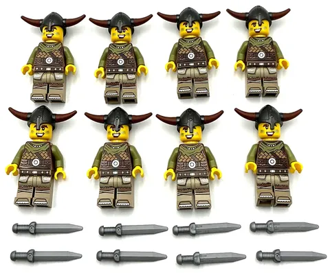 Lego 8 New Castle Viking Knights Minifigures Weapons Medieval Men Horns Army