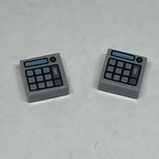 Lot Of 2 Lego 1x1 Tile Silver Keypad Buttons Blue Screen Red Light Calculator S1