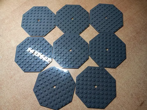 LEGO BULK LOT OF 8 DARK BLUISH GRAY MODIFIED PLATE 10X10 OCTAGONAL #89523
