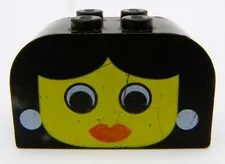 LEGO 4744px14 Black 4X2X2 sloped top Yellow Face With Eyes Red Lips