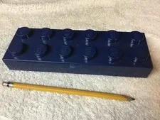 Lego Brick Knob Pencil Case Mini Figure Storage Box  School dark blue