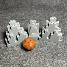 Lot of 4 LEGO rocks, (2) Panel 3x8x7 Rock Triangular, (1) 2x4, (1) Brown Boulder
