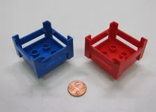 Lego Duplo Red & Blue Wooden-Style Crate 2 Bricks Block Piece 4X4 Crates