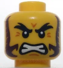 Lego Head Black Bushy Eyebrows Dark Brown Mutton Chops Crows Feet Bared Teeth