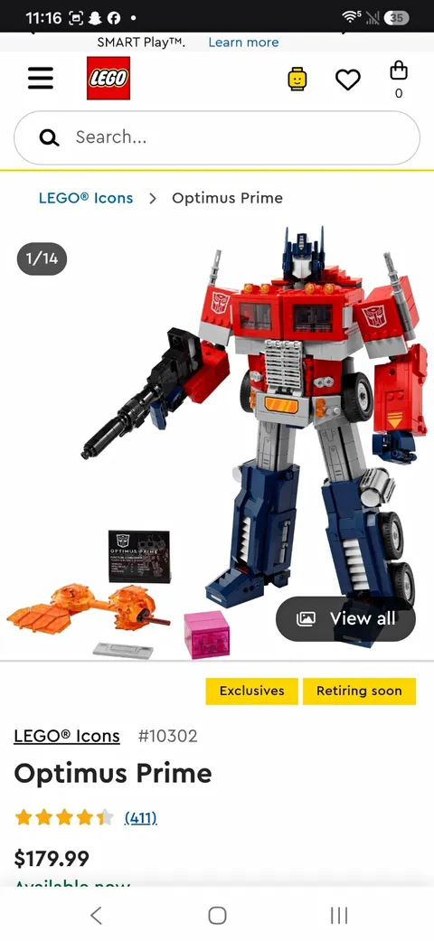 LEGO Icons Optimus Prime 10302 Converts Build Set 1508pcs Ages 18+