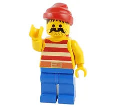 1995 LEGO® Minifigure™ Pirate Male Red  White Stripes Shirt Blue Legs pi043