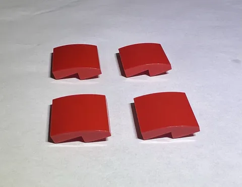 Lego Lot Of 4 Bright Red Plate With Bow Tile 2x2x2/3 2/3 New City 2x2