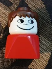 LEGO Duplo 2x2x2 Male on Red Base with Brown Hair and Freckles Brick Figure