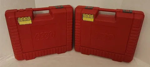 LEGO VTG. CARRY STORAGE CASE RED PLASTIC 1985 (PAIR) ONE IS MISSING ONE A SNAP