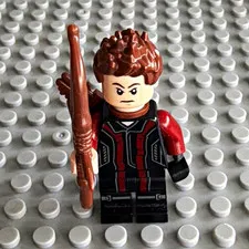 LEGO Minifigure - Brown Hair Red/Black Outfit w/ Brown Staff Stick Plastic