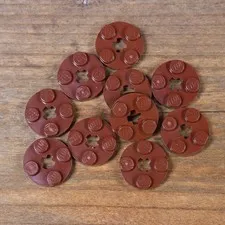 LEGO 4032 Reddish Brown Plate Round 2x2 with Axel Hole Qty 10