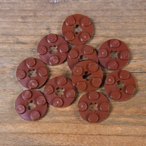 LEGO 4032 Reddish Brown Plate Round 2x2 with Axel Hole Qty 10