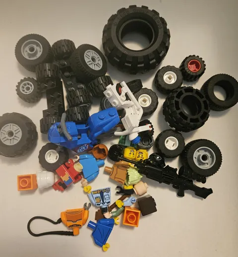Lego Replacement Parts Wheels, Bodies Heads, Weapons, Bikes, Incomplete