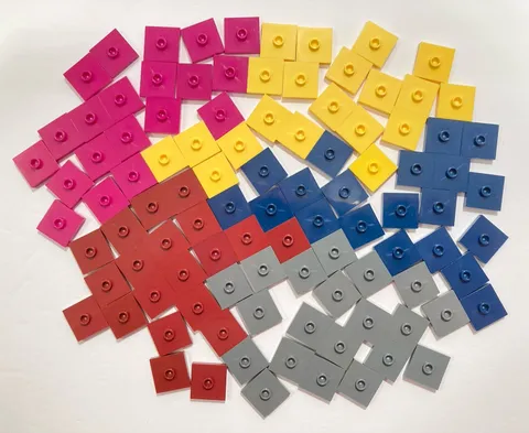 LEGO Lot of 100 Multicolor Plate Modified 2x2 With Stud In Center 87580
