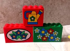 LEGO Vintage Flower Bricks Printed Floral Designs Lot of 3 EXCELLENT Print Water