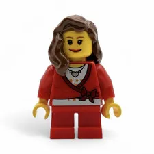 LEGO Minifigure Female Figure Brown Hair Red Outfit  Item No: hol03