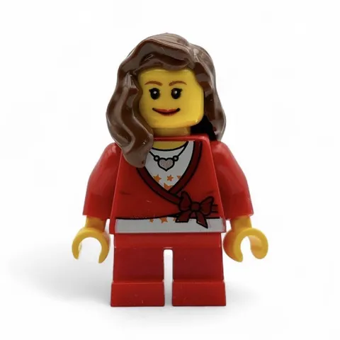 LEGO Minifigure Female Figure Brown Hair Red Outfit  Item No: hol03