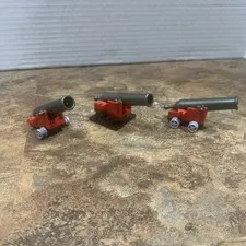 LEGO vintage Lot of 3x Cannons Red bases pirate Imperial Guard swivel wheels