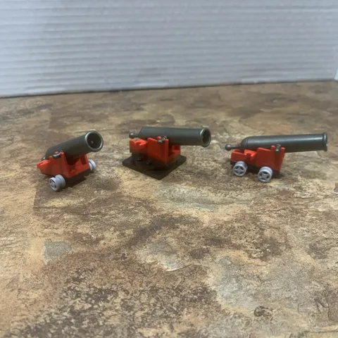 LEGO vintage Lot of 3x Cannons Red bases pirate Imperial Guard swivel wheels
