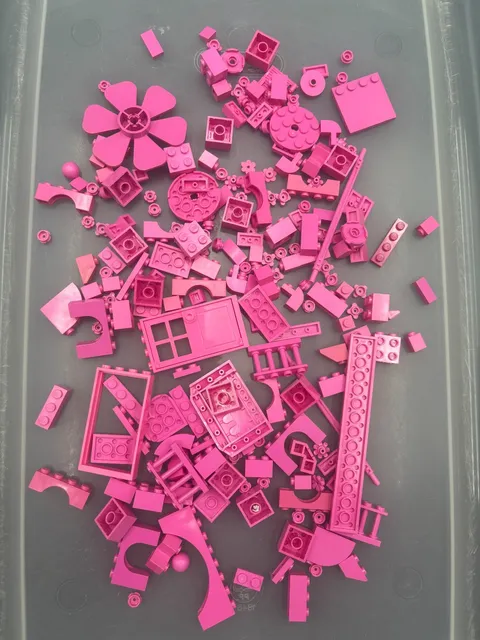 5 oz. Mixed Dark Pink Legos - standard blocks and unique pieces