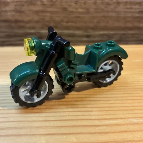 Lego Dark Green Motorcycle with Black Chassis and Gray Wheels
