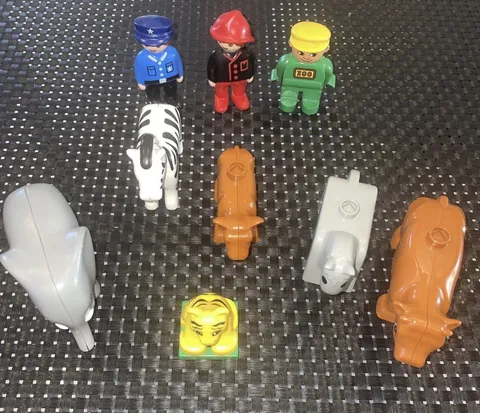 C/ LOT LEGO DUPLO GEOBRA ANIMALS TIGER COW ZEBRA DONKEY CHARACTER ZOO 9 PIECES