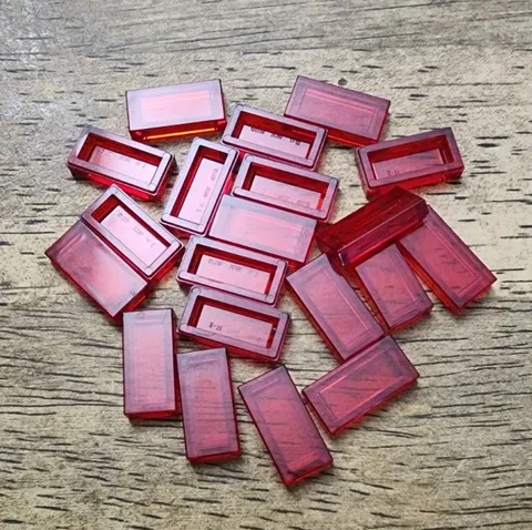 LEGO Trans-Red 1 X 2 Tile. QTY 20 Part No. 3069.