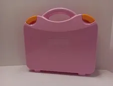 LEGO Plastic Storage Carrying Case Tote Pink w/ Yellow Clips Adjustable Dividers