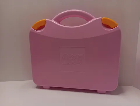 LEGO Plastic Storage Carrying Case Tote Pink w/ Yellow Clips Adjustable Dividers