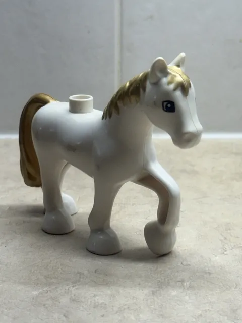 Lego Duplo Princess White Horse Toy Figure for Royal Castle Gold Mane and Tail