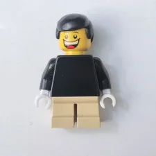 LEGO Boy W Plain Black Torso twn122 with Black Arms, Tan Short Legs, City