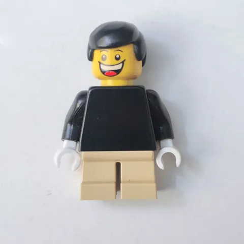 LEGO Boy W Plain Black Torso twn122 with Black Arms, Tan Short Legs, City