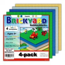 Lego Compatible Baseplate Pack of 4 Large 10x10 Inch Building Bricks for STEM