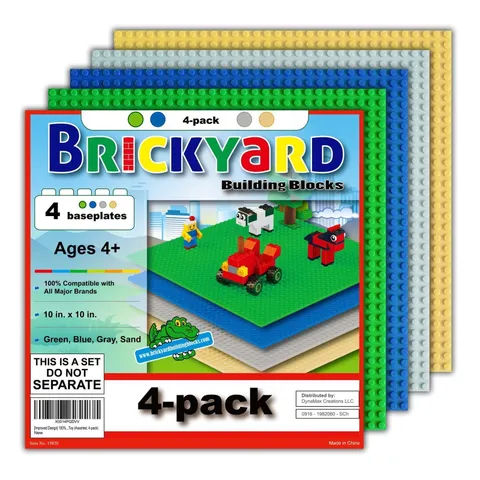 Lego Compatible Baseplate Pack of 4 Large 10x10 Inch Building Bricks for STEM