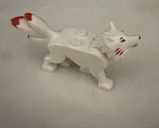 Lego New White Wolf w/ Black Eyes and Nose Tan Teeth and Red Tips Part