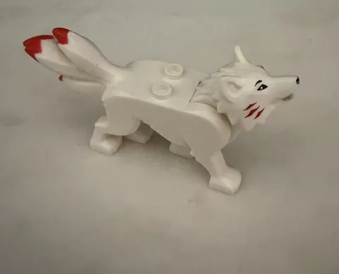 Lego New White Wolf w/ Black Eyes and Nose Tan Teeth and Red Tips Part