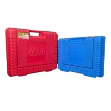 LEGO Vintage 1984 Plastic Carrying Case Lot of 2 Red Blue Storage Box USA Made