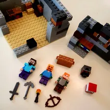 LEGO Minecraft Minifigures, weapons, TNT and Partial Building, Lot -Bonus Figure
