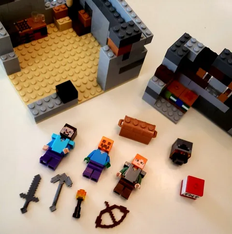 LEGO Minecraft Minifigures, weapons, TNT and Partial Building, Lot -Bonus Figure