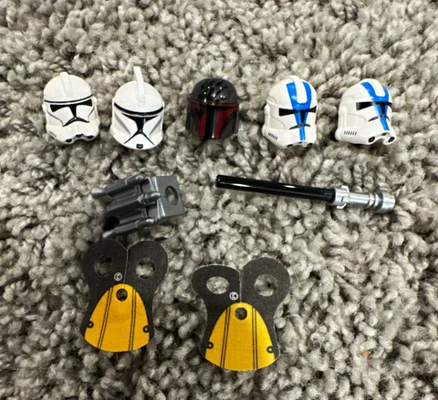 LEGO Minifigure Helmet & Accessory Lot - 5 Helmets, Blaster, Jetpack, Wings