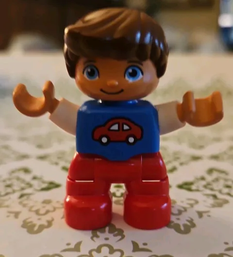 Lego Duplo Figure Boy Blue/Red Clothes, Car Shirt