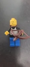 LEGO Minifigure Yellow Smiley Head Blue Legs w/ Brown Backpack & Crossbow